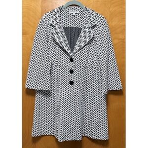 VTG Andria‎ Lieu Womens 3 Button Black White Chevron Knit Jacket 3/4 Sleeve Sz L